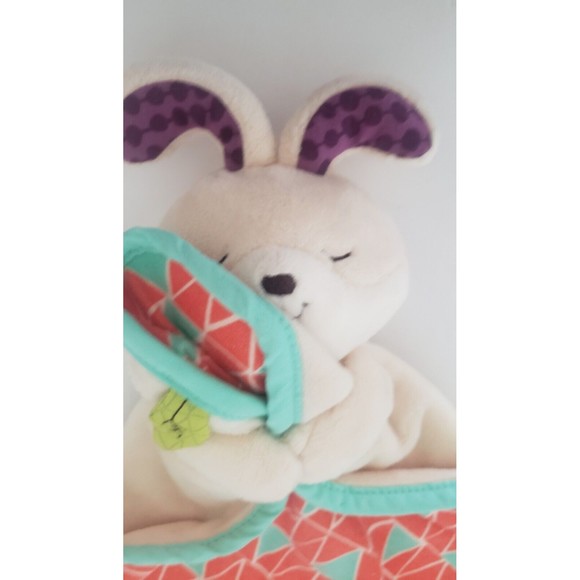 B Baby Bunny Rabbit Cream Orange Blue Lovey Security Blanket Plush Crinkle - Picture 4 of 10